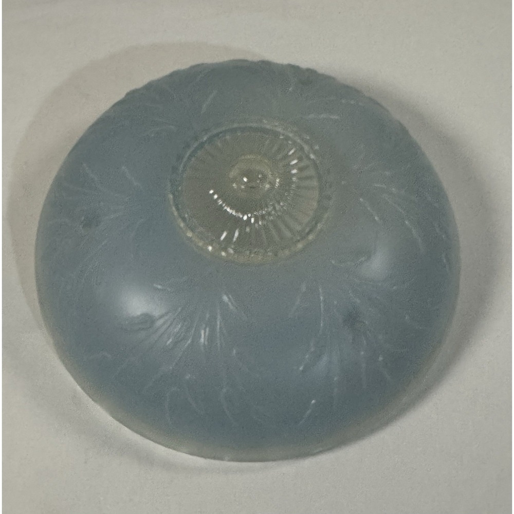 Vintage MCM Art Deco Blue & Clear Glass 3 Three Chain Ceiling Light Shade 10 1/2
